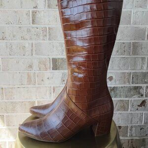 Naturalizer Melanie Wide Calf Knee High Boots Brown Croc Embossed Women’s 12